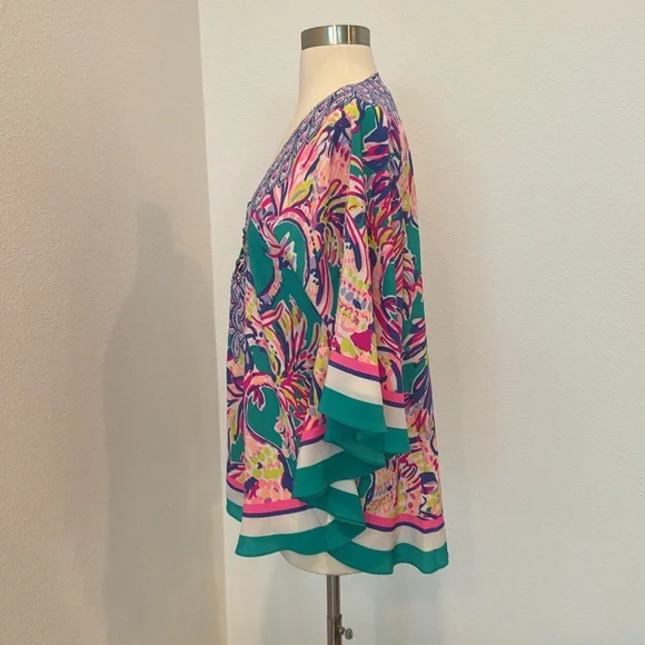 Lilly Pulitzer Silk Lettie Caftan Top Safari Sighted Multicolor Top, Sz S/M - Picture 7 of 10
